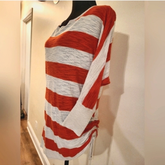 Express Orange & Cream Stripe Sweater W/Sleeves And Ruched Bottom Tie (Size Med) - Picture 7 of 15